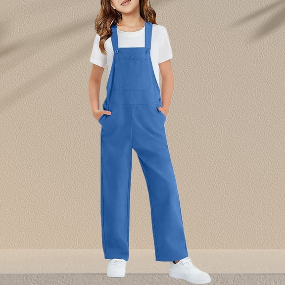 XXWXYD Kids Back-to-School Jean Overalls Boys Straight Leg Jumpsuit Girls Summer Soli𝖽 Color Overall Kids Adjustable Strap Rompe𝗋s Teen Prepp𝗒 Suspender Pants 2-14 Years