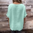 thumbnail image 4 of CIENVNSTG Linen Shirts for Women Loose Fit Crew Neck Short Sleeve Tops Plus Size Lightweight Pullover Top Casual Dressy Blouse Turquoise S, 4 of 4