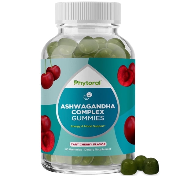 Phytoral Ashwagandha Gummies 750mg, 30:1 Root Extract with Zinc and Vitamin D, Energy & Mood Support, 60 Count