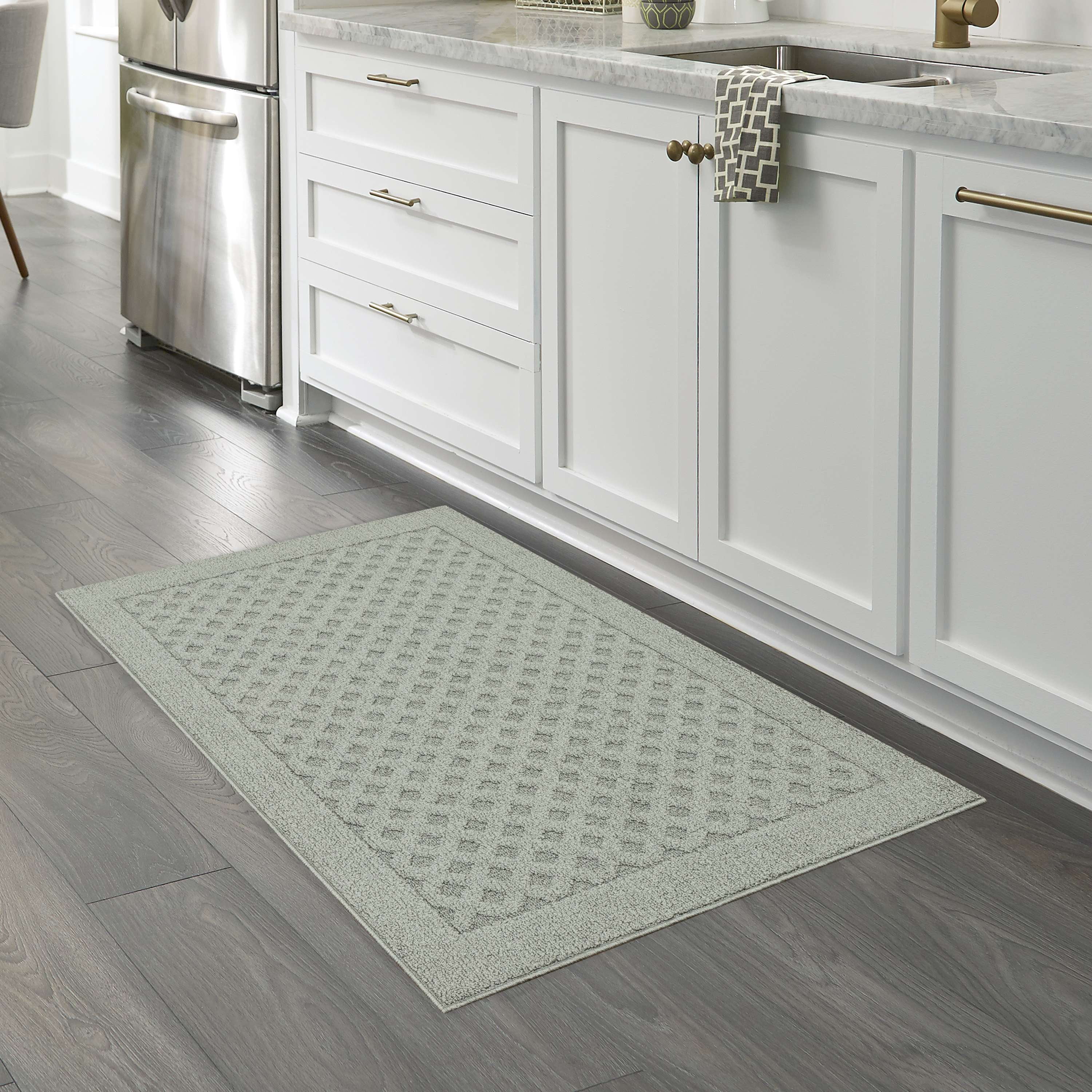 Mainstays Dylan Pewter Gray Solid Diamond Indoor Rug Set, 3-Piece, Skid-Resistant