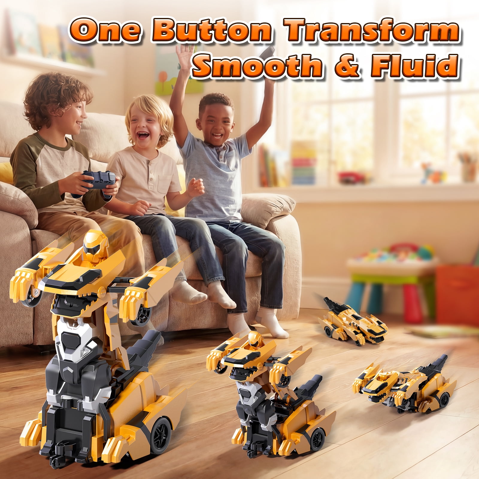 Remote Control Cars, Dinosaur Transform RC Cars, 2.4Ghz Remote Control Car with Light & 360 °Rotation One Button Deformation, Dinosaur Transforming Toys, RC Car for 3-6 7-9 Year Old Boys Girls