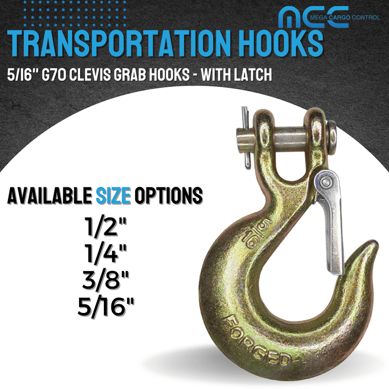 10-Pack 3/8" G70 Chain Hooks - Heavy Duty Forged Slip Hooks With Safety Latches