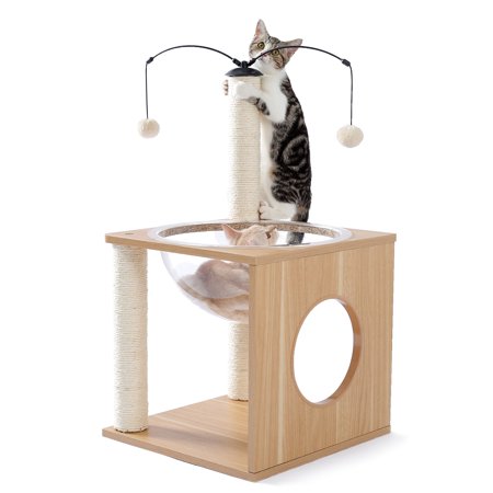 Cat Furniture Cat Tree Cat Tower with Sisal Scratching Posts Hammock Perch Cat Bed Platform Dangling Ball Beige RT - Beige