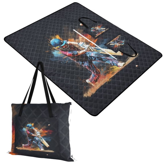 Baseball Batter Extra Large Picnic Beach Blanket Waterproof Sand Proof Portable Outdoor Mat 60x80