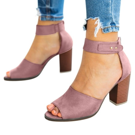 

iOPQO Women s sandals Ladies Fashion Solid Color Suede Fish Mouth Chunky High Heel Zipper Sandals Suede Fish Mouth Chunky Pink 37