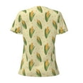 thumbnail image 3 of Goofa Yellow Corn Pattern Womens Deep V Neck Low Cut Tops Casual Summer Short Sleeve Ribbed Knit T-Shirts-Small, 3 of 5
