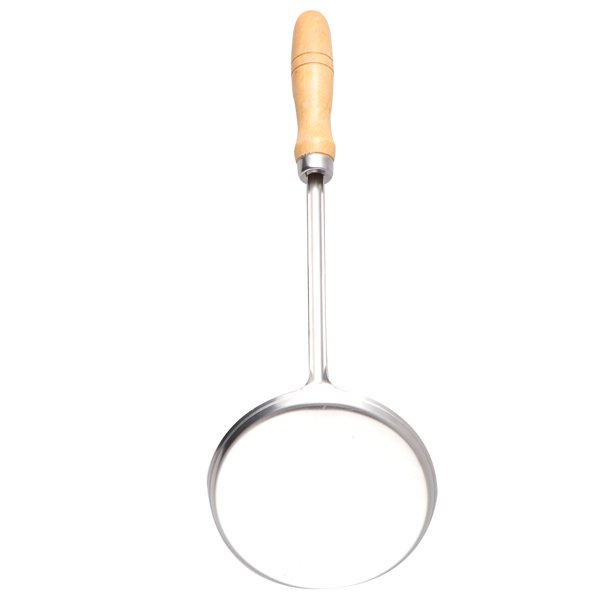 Cuchara para freír cebolletas redonda de acero inoxidable, aceite para freír, utensilios de cocina con mango largo y madera