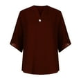 thumbnail image 3 of USSUMA Summer Tops for Women 2025 Fashion Women Casual Chiffon Short Sleeve V-Neck Solid Loose Tops Blouses Casual Sales Wine Polyester XXL, 3 of 4