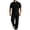 Black1, variant on Men's 2 Piece Outfits Solid Color Short Sleeve Button down Collared Shirts and Elastic Waist Pants Set Cotton Linen Casual Sets