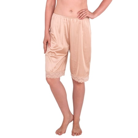 Under Moments Women s Classic Pettipants Bloomers Elastic Waist Nude Shorts with Lace  Large  Nude  15 Length