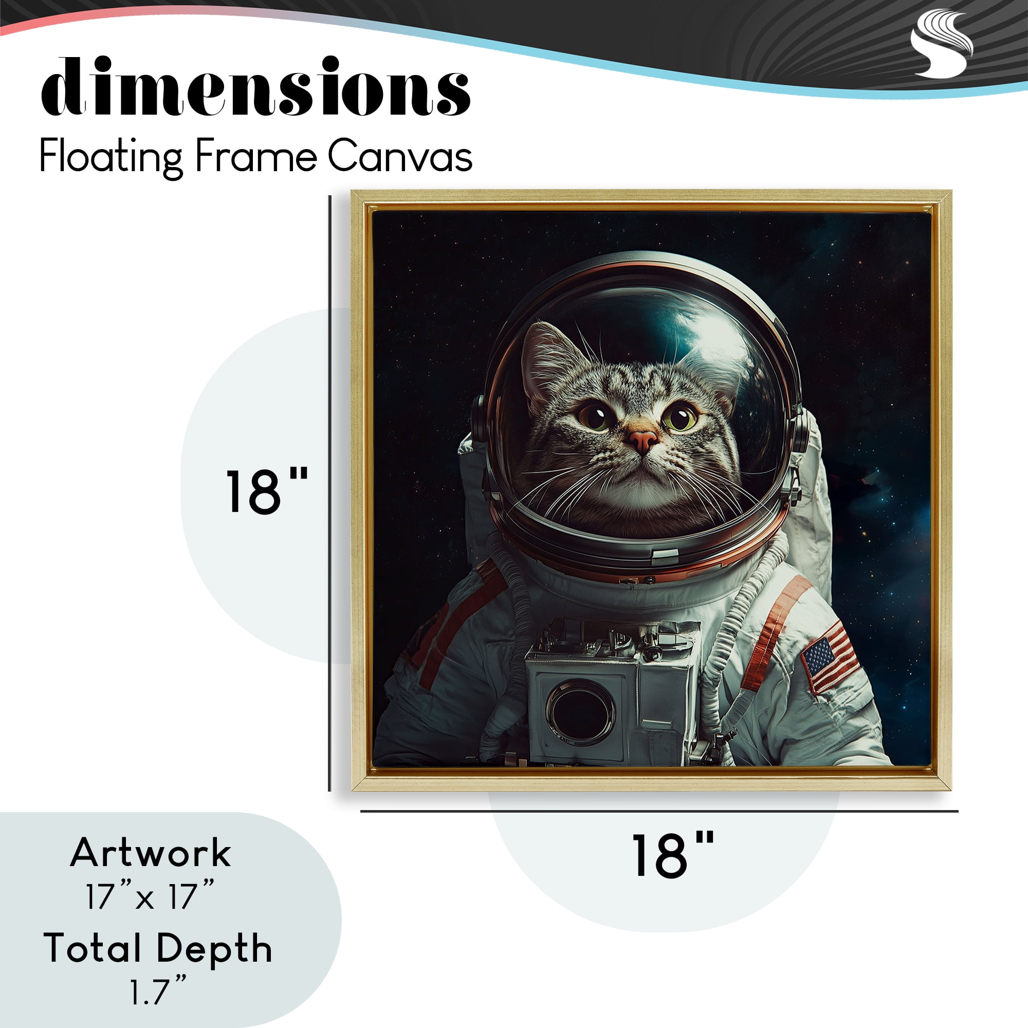 Catstronaut Cat Astronaut Gold Framed Floater Canvas Wall Art, design by Jim Baldwin