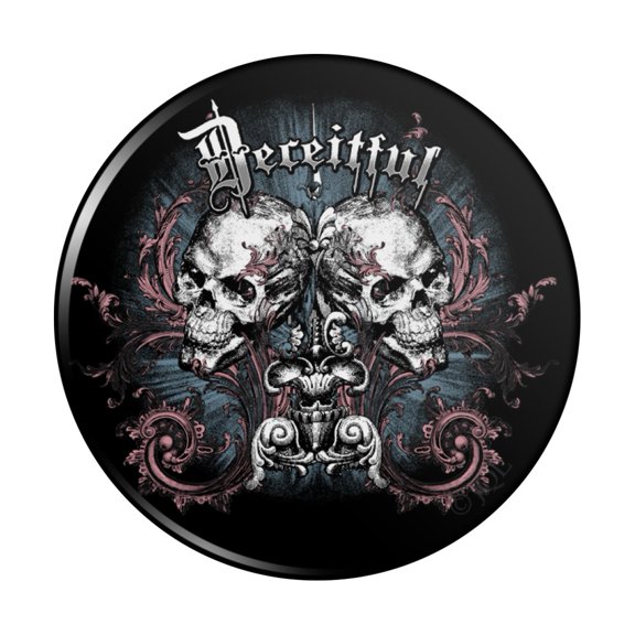 Deceitful Skulls Biker Motorcycle Chopper Pinback Button Pin