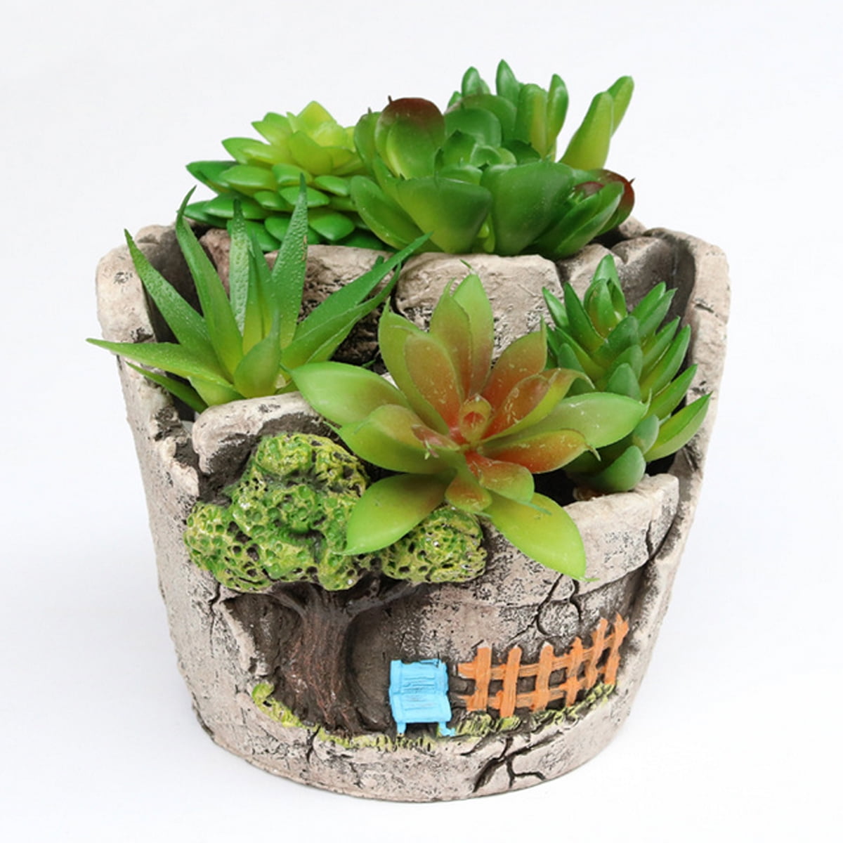 Resin Landscape Mini Umbrella Succulent Plant Pot Flower Planter Home Desk Decor 