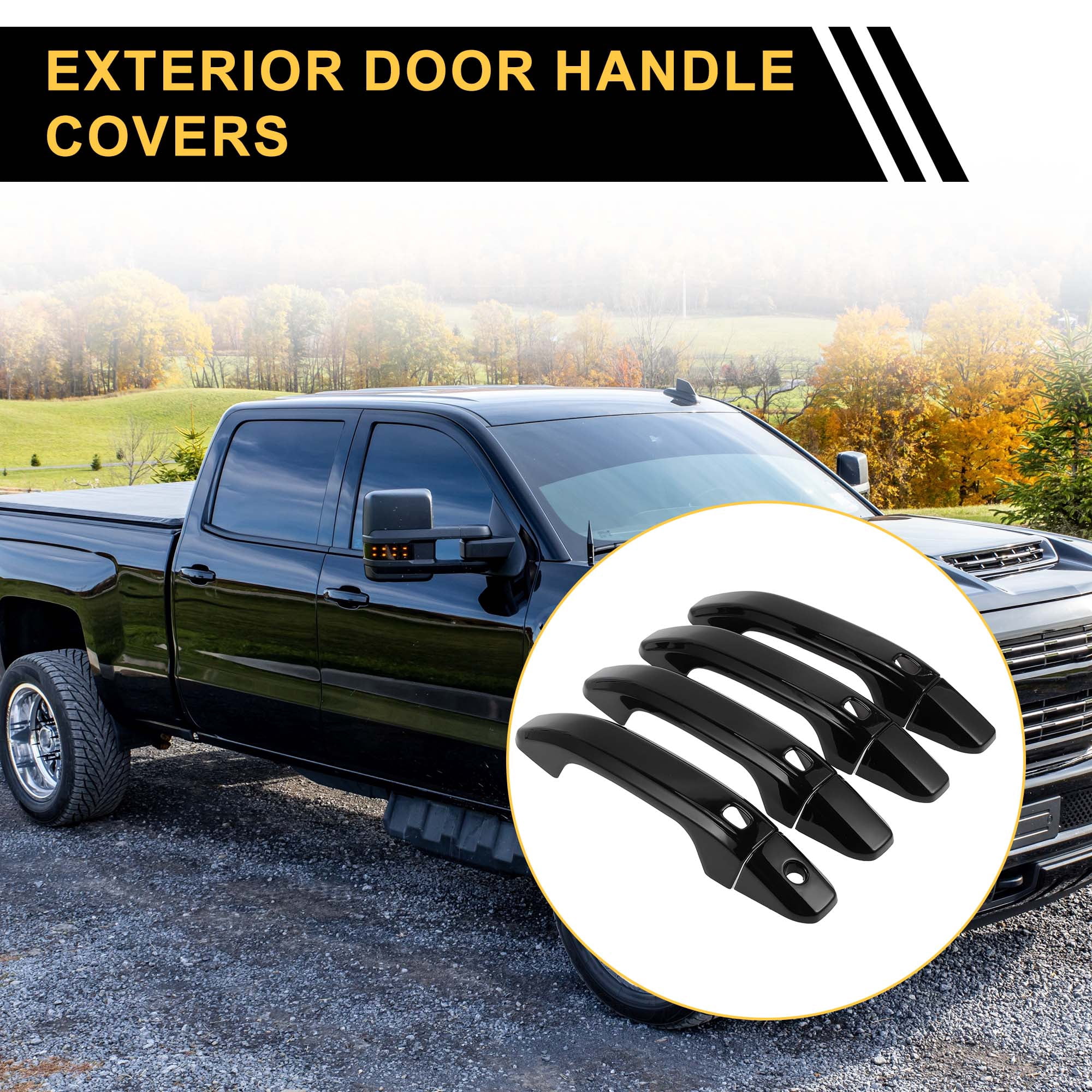 Unique Bargains Handle Cover for Chevrolet Silverado 1500 2014-2024 with 4 Keypad Black
