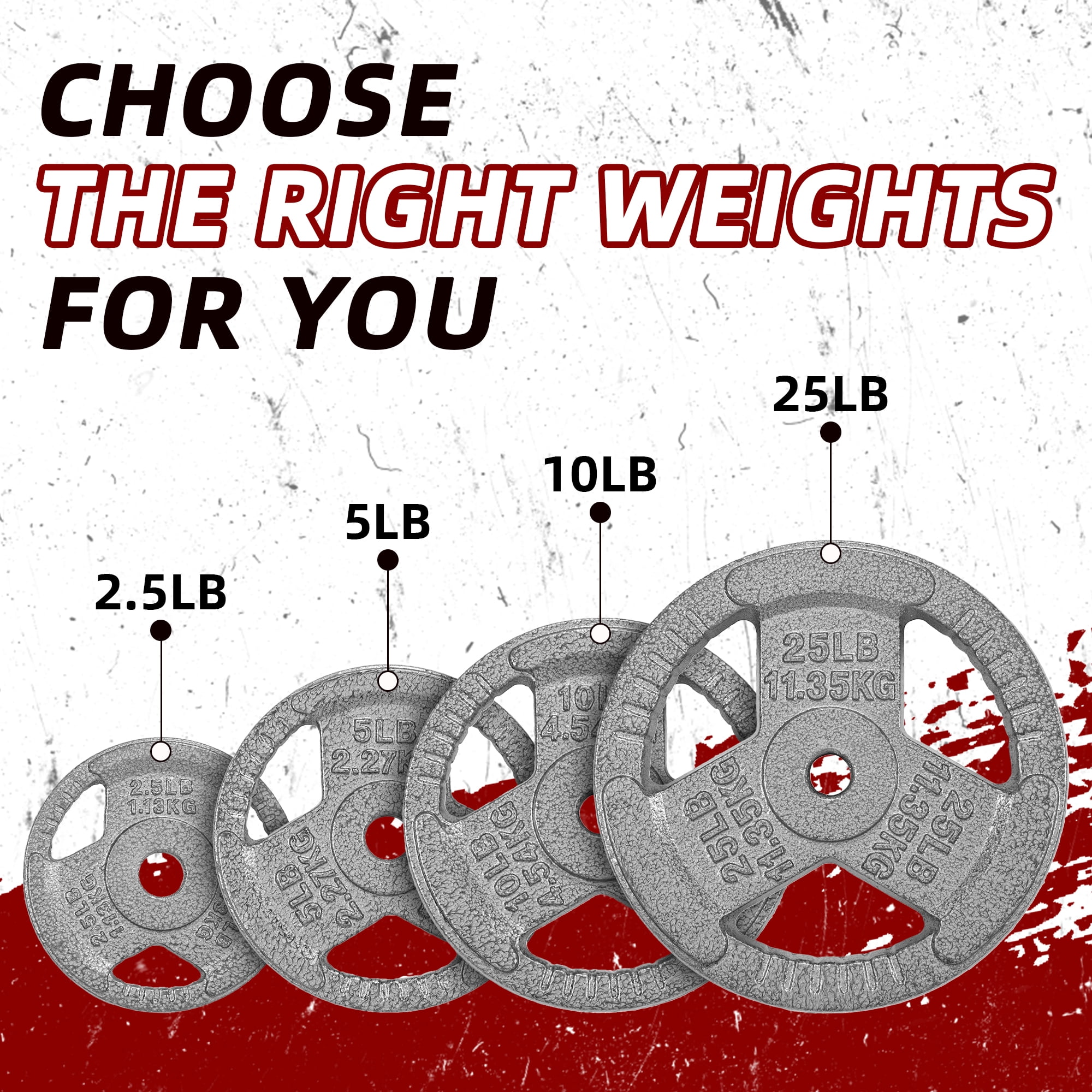 Signature Fitness Standard Cast Iron 1-Inch Weight Plate Set, 120LB Total (25LB x2, 10LB x4, 5LB x4, 2.5LB x4) for Strength Training & Weightlifting