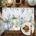 thumbnail image 4 of Fall Pumpkin Placemats Set of 8 Green Eucalyptus Leaves Flower Letter Harvest Heat Insulated Linen Place Mats, Washable Stain-Proof Table Mats for Dining Tables Holiday Decor 13x19inch, 4 of 9
