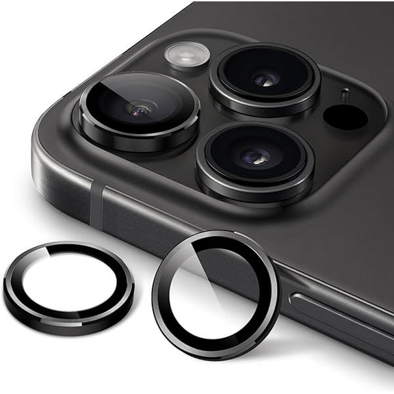 Camera Lens Protector for iPhone 15 Pro 6.1-Inch and iPhone 15 Pro Max 6.7-Inch, 9H Tempered Glass Metal Individual Ring Cover, HD Clear, 1 Set (Space Black)