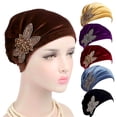 thumbnail image 2 of MEICHEN Women's Elegant Soft Velvet Turban Beanie with Beaded Flower Hat Chemo Headwear Ladies Summer Essentials Fall Fashion Accessories, 2 of 6