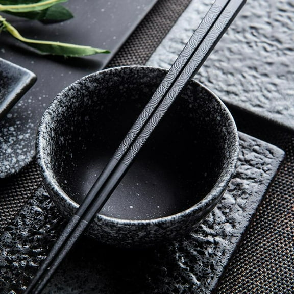 TAILTOSS 2Pairs Metal Chopstick Set Black Pointed For Family Gathering Friends