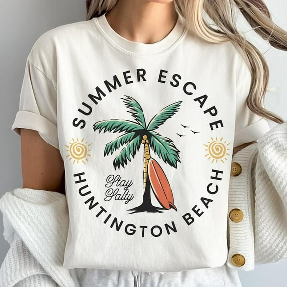 Summer Escape Huntington Beach Shirt, Retro Summer Vibes T-Shirt, Stay Salty Palm Tree Surf Tee, Surfing Beach Graphic Tee