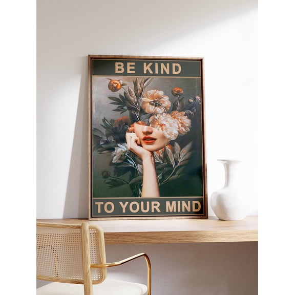 Be Kind To Your Mind Floral Garden Art Wall Decor Vintage, Unframed Paper Poster 8x10in
