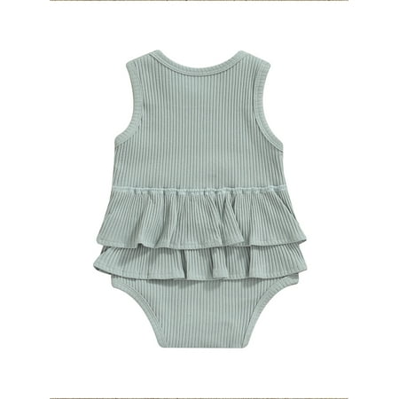 

Suanret Newborn Infant Baby Grils Ruffle Sleeveless Romper Casual Solid Color Bodysuit Summer Clothes Green 18-24 Months