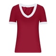 thumbnail image 4 of BSDJILFG Womens Pajama Tops Summer Casual V-Neck Basic Tees Color Blocked Short Sleeve Pullover Sleepwear, 4 of 7