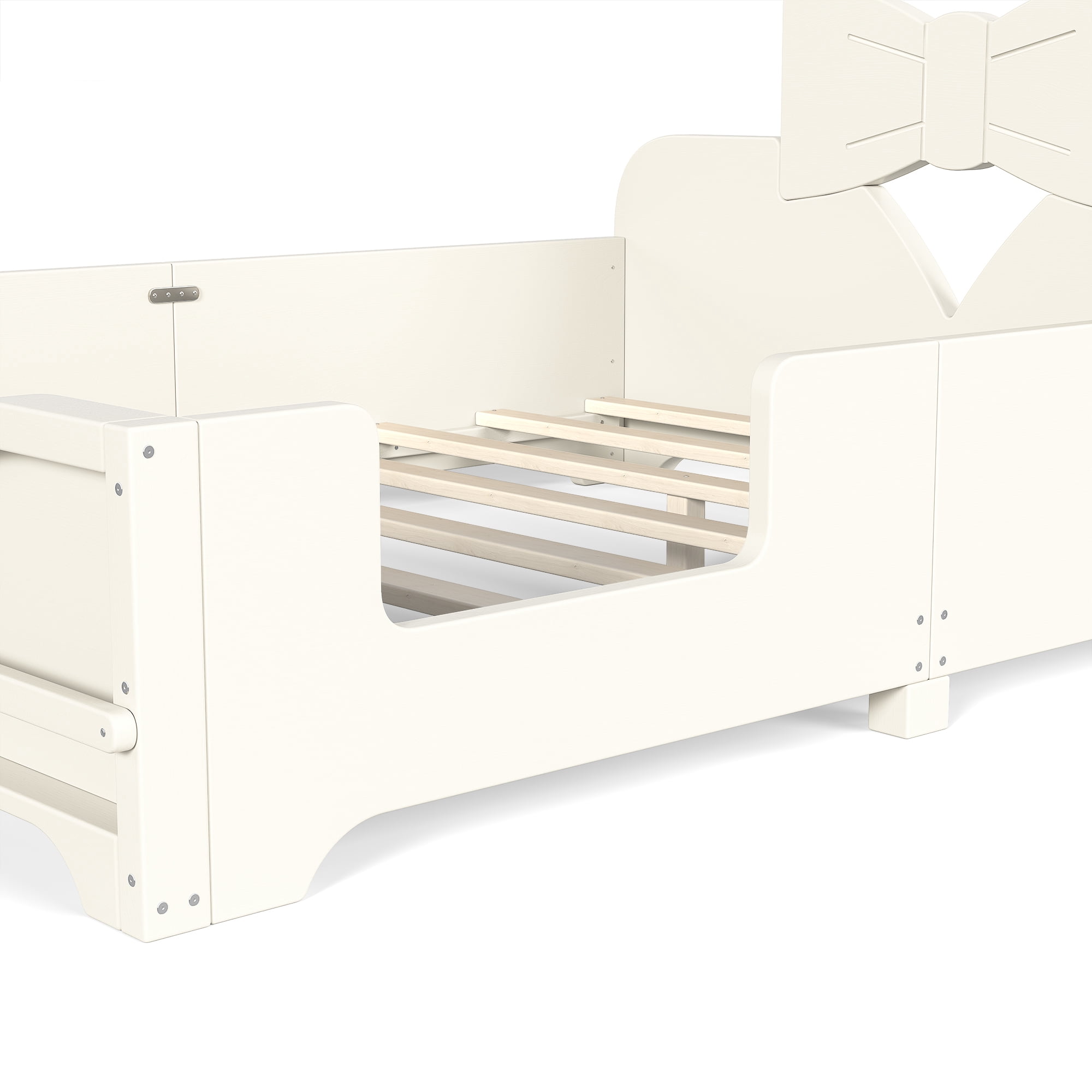 Leumius Full Platform Bed,Modern Wood Frame Bed with Full Surround Guardrails & Built-in Side Bookshelf for Kids Room,No Box Spring Needed,Beige