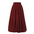 thumbnail image 4 of LWavelet Women Balloon Midi Skirt Elastic High Waist With Pockets Casual Summer A Line Skirt Wine M, 4 of 8