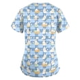 thumbnail image 4 of HAVUITYY Printed Easter Scrubs for Women, Cute Bunny & Eggs Short Sleeve V-Neck Nurse Tops, Plus sized Working Uniform Top with Pockets, Easter Gifts and Wear for Womens, 02-Blue M, 4 of 5