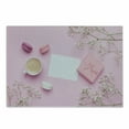 thumbnail image 1 of Colorful Cutting Board, A Cup of Coffee Image Along Macaroons Packaged Gift and Flowers on Table, Decorative Tempered Glass Cutting and Serving Board, in 3 Sizes, by Ambesonne, 1 of 2