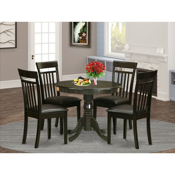5 Piece Dinette Set - Round Kitchen Table & 4 Dining Chairs - Cappuccino Finish - 36 Inch Table