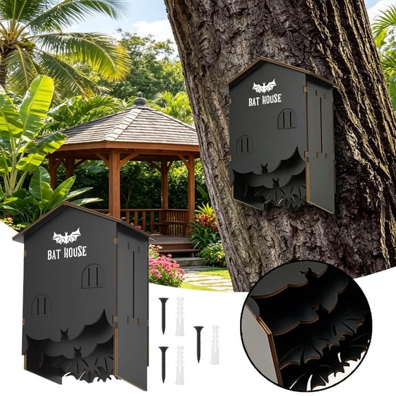 Wooden Bat House Outdoor Garden Shelter Box Weatherproof Natural Wood Bat Habitat Nest Box for Yard Farm Lawn Nature Lovers Wildlife Attracting Supplies