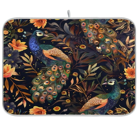Kitchen Drying Mat 16x18In Drying Dish Mat Dish Drying Mats Kitchen Countertop Multi-Function Drain Drying Mat Kitchen Table Colorful Peacock
