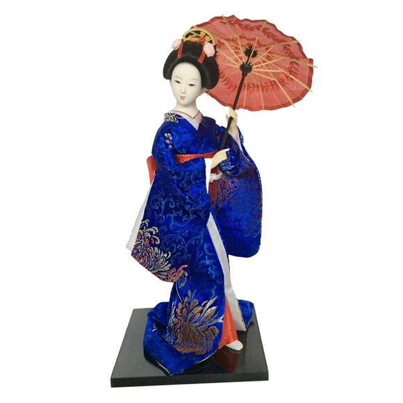 Figura coleccionable de geisha japonesa de 12 pulgadas, muñeca oriental, estatua artesanal de niña. Azul oscuro