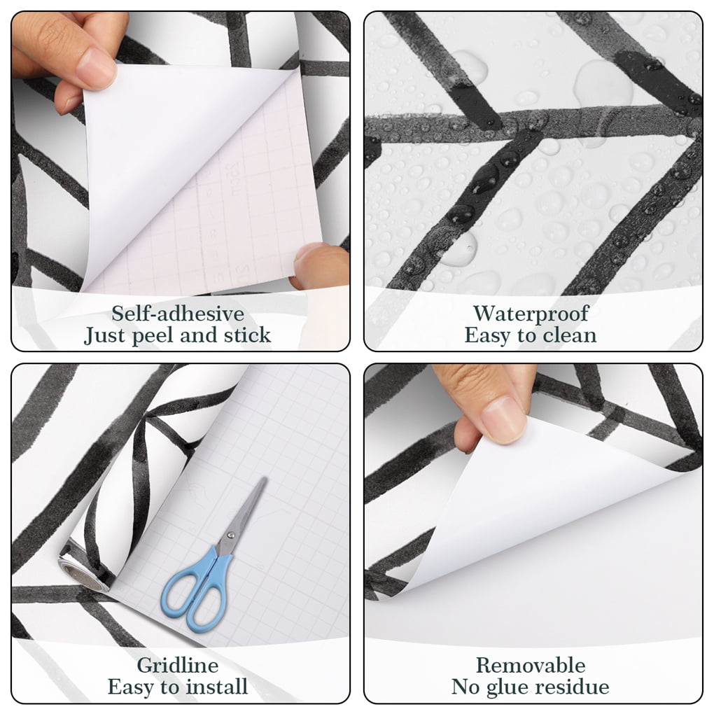 Arthome Black & White, Stripe Peel and Stick Self-Adhesive Wallpaper 17"x120"