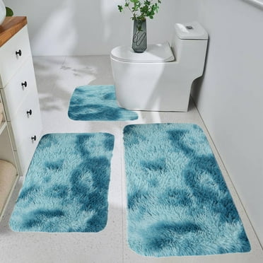 Clearance & Promo, Mixed Color Bath Mats, 3PC Set, Winter Bathroom Rugs for Toilet, Non-Slip, Machine Washable Holiday Joy | Nylon,Spandex, Blue, MATA