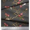 thumbnail image 2 of Soimoi Gray Poly Georgette Fabric Floral & Franklin Gull Bird Decor Fabric Printed Yard 42 Inch Wide, 2 of 5