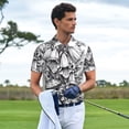 thumbnail image 3 of Picia Monochrome Botanical Illustration Print Men's Polo Shirt, Two-Button Closure Pique Polo Shirt, Summer Fashion Golf Shirt-3X-Large, 3 of 6