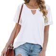 thumbnail image 4 of DPTALR Femmes Dames Manches Courtes Col Rond Chandail en Gaze Découpé Hauts Chemises Blouse, 4 of 9