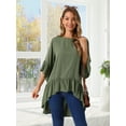 thumbnail image 4 of DARING DIVA Women's High Low 3/4 Bell Sleeve Ruffle Hem Blouse XL Army Green, 4 of 8
