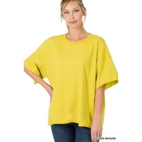 Zenana Women & Plus Cotton French Terry Drop Shoulder Raw Edge Casual Solid Tee Shirt Top