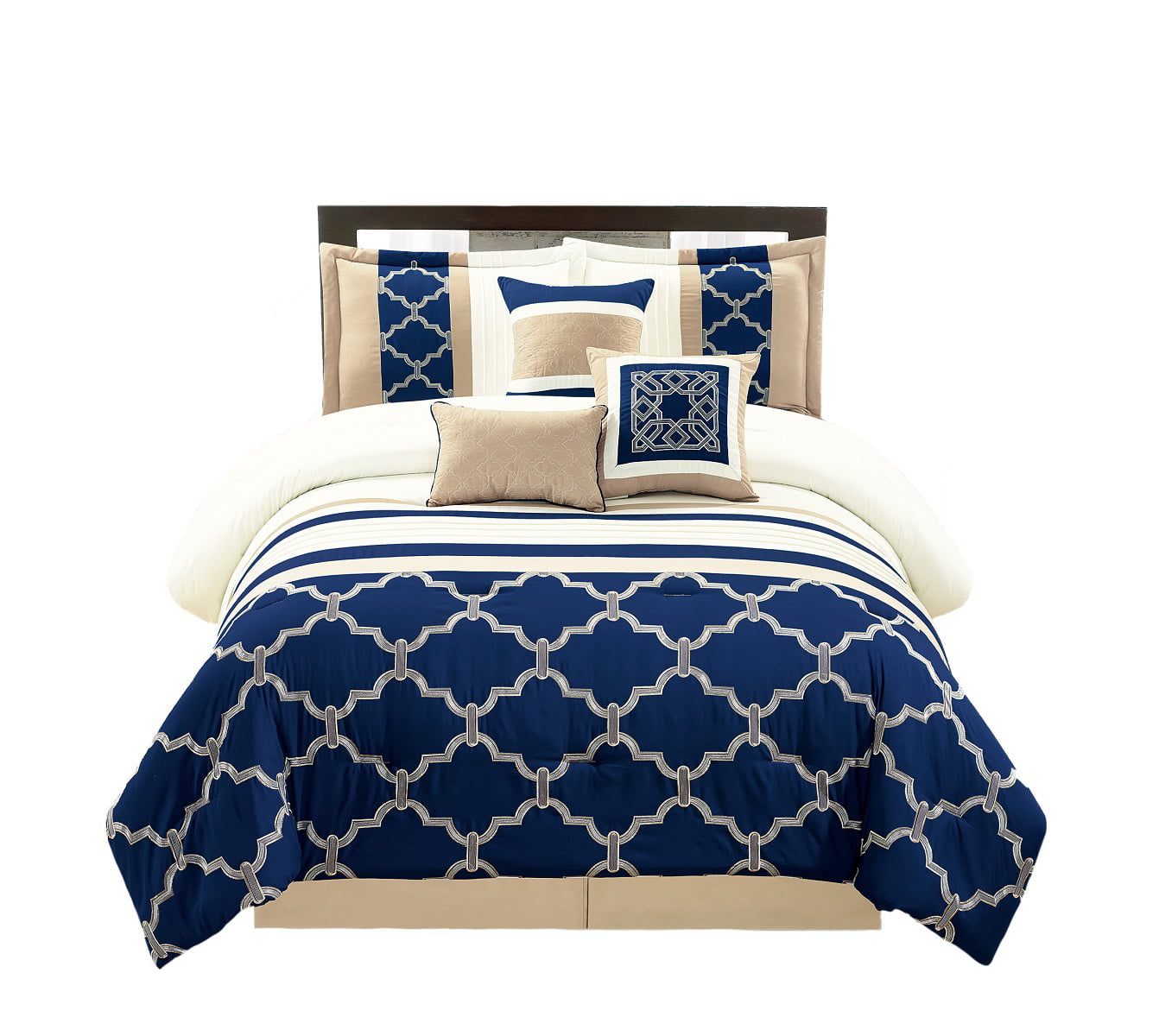 Wpm 7 Pieces Complete Bedding Ensemble, Navy Blue Queen Size Bedspreads