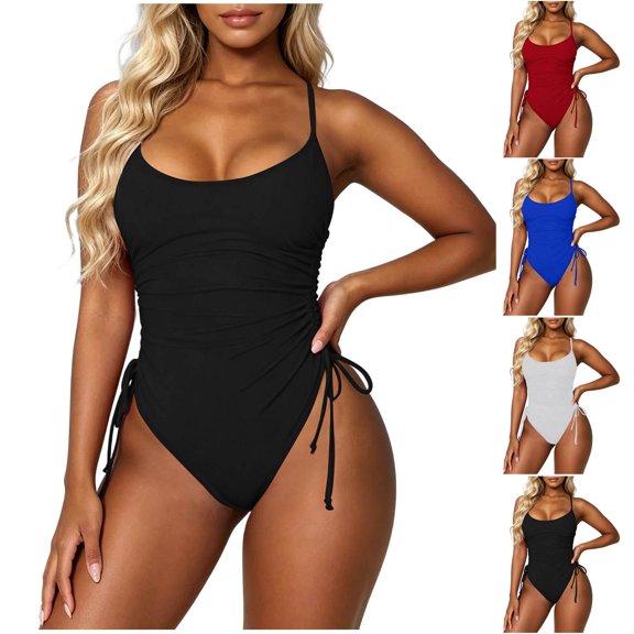Daiosportswear Women's Slimming Solid Swimsuit, Side Tie Bathing Suit for Beach Vacation White XL(XL)