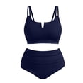 thumbnail image 5 of Womens Bikini Swimsuit Two Piece V Neck Knot Front High Leg Bottom Push Up Bathing Suit Tummy Control Swimwear Beach Vacation, 5 of 5