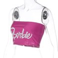thumbnail image 3 of Chaleco Tops cortos para mujer, Top de tubo Bandeau de cuero PU a la moda, ropa femenina con estampado de letras Cgtredaw Rosa T S para Mujer, 3 of 6