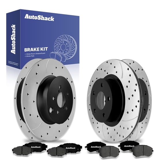 AutoShack Front Vented & Rear Solid Drilled & Slotted E-Coated Brake Rotors   Premium Ceramic Pads 12-PC Brake Kit Replacement for 2012-2016 Subaru Impreza ShadowGuard