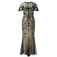 thumbnail image 2 of Wdgfv Women's Flapper Dress 1920s V-Neck Evening Gown Sequin V-Neck Floor Length Fringe Formal Attire For Fall Winter Galas Beige XXXL, 2 of 3