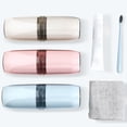 thumbnail image 2 of pitrice Toothbrush Case Portable Toothpaste Container Dust-Proof Sanitary Plastic Daily Use Simple Toothburshes Holder College Hiking two cups-pink, 2 of 8