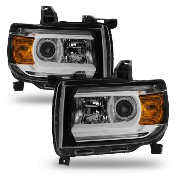 AKKON - Fits 2015-2022 GMC Canyon Projector Chrome Headlights Headlamp Pair Driver Passenger  w/ LED DRL Tube Running